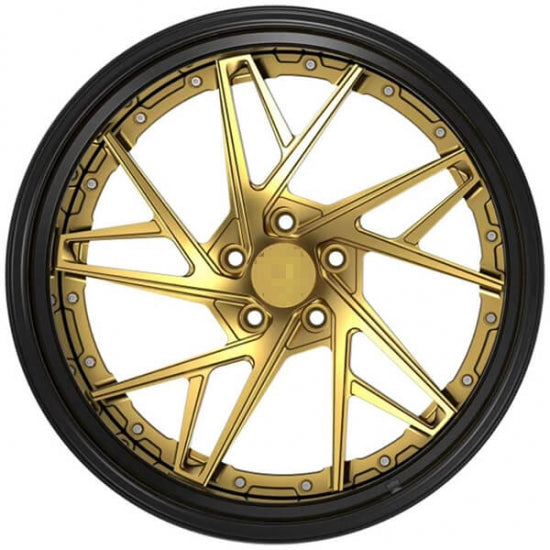 Black deep dish golden spokes forged alloys for audi