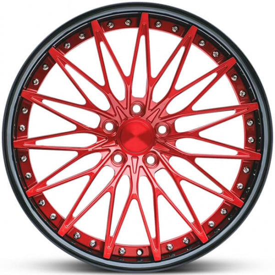 Red two piece forged multi spoke alloys for jaguar