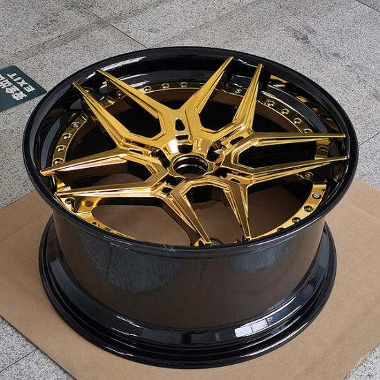 Black dish gold chrome face two piece forged wheels for lamborghini