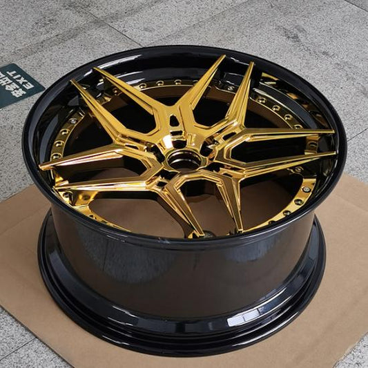 Black dish gold chrome face two piece forged wheels for lamborghini