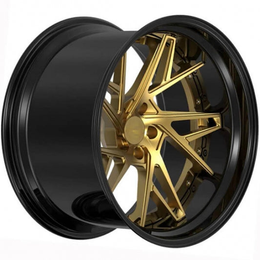 Black deep dish golden spokes forged alloys for audi