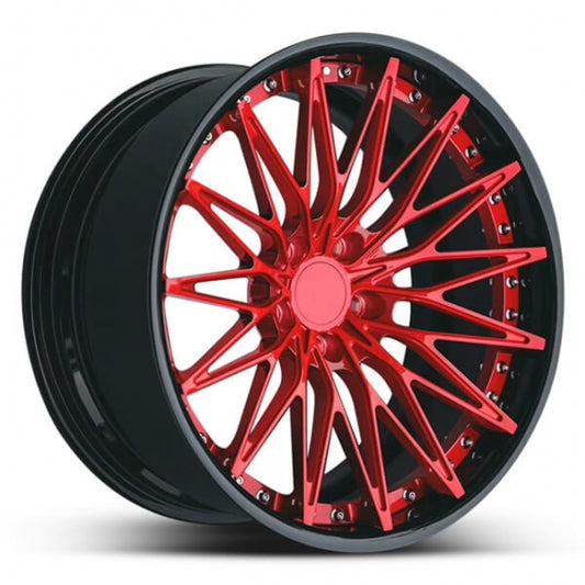 Red two piece forged multi spoke alloys for jaguar