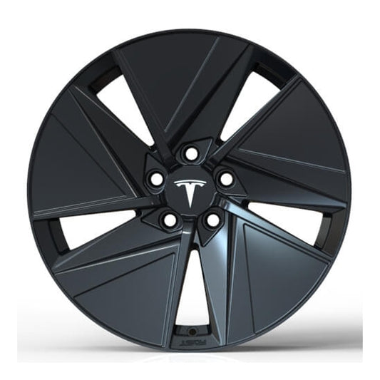 Black 5 spoke forged alloys for tesla